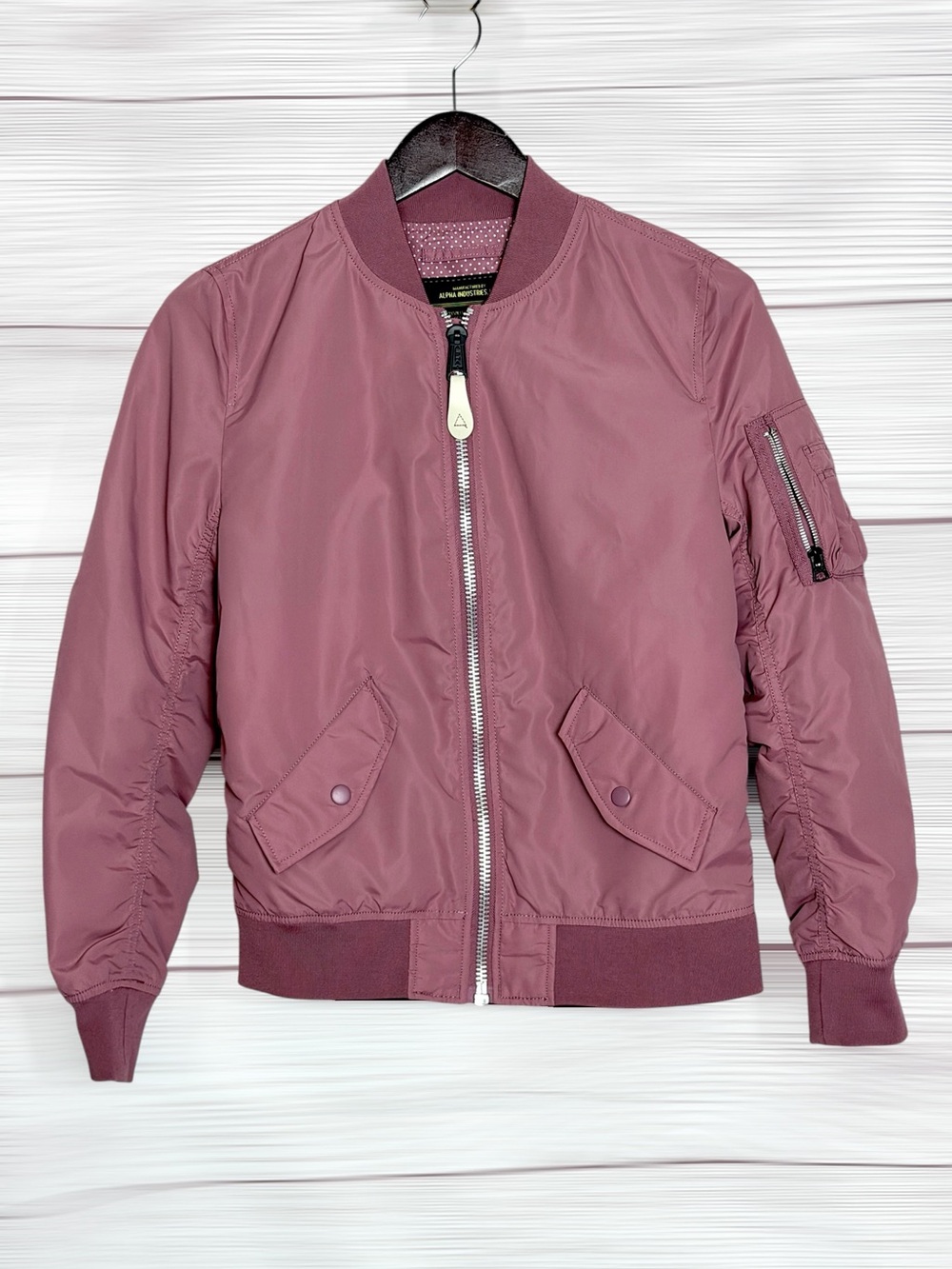 Alpha Industries Women’s XS Mauve Pink Nylon Bomber Flight Jacket Military NWOT